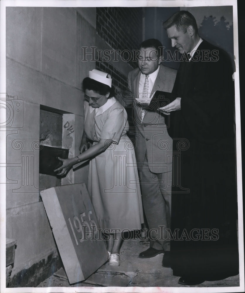 1956 Press Photo Ceremony for new Cornerstone added to Lutheran Deaconess house - Historic Images