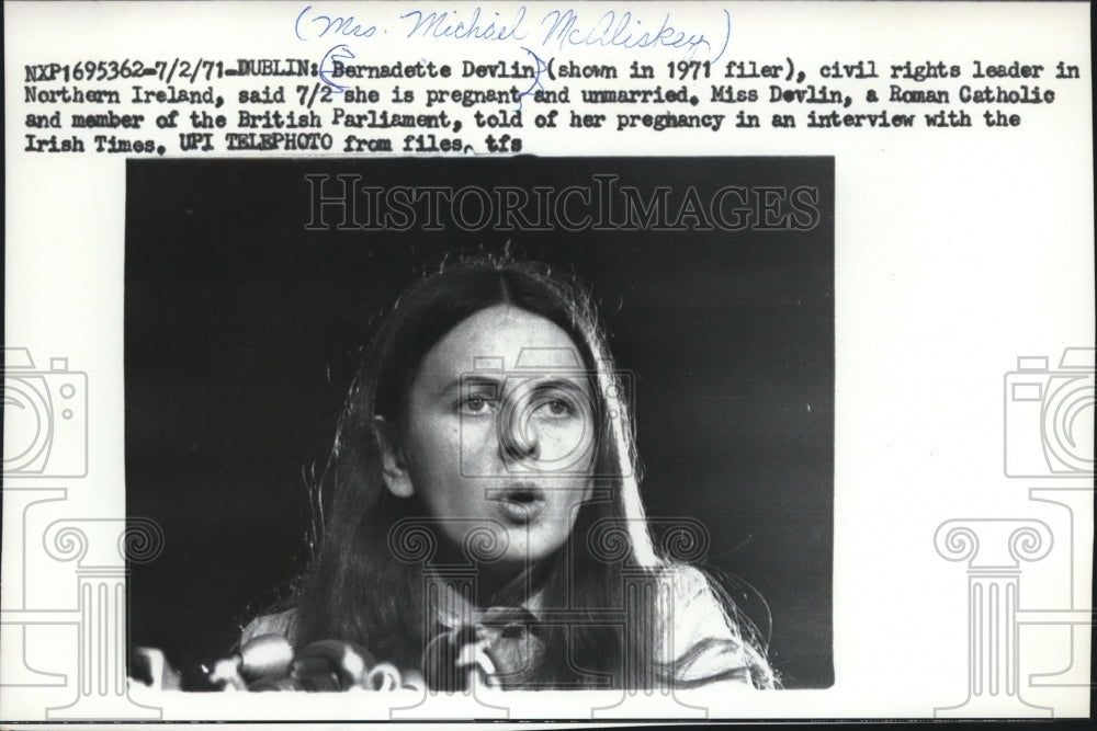 1971 Press Photo Bernadette Devlin Declares Unwed Pregnancy on Irish Interview-Historic Images