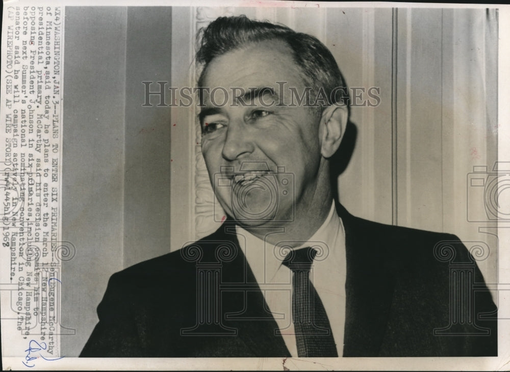 1968 Press Photo Senator Eugene McCarthy of Minnesota Smiles in Suit and Tie-Historic Images