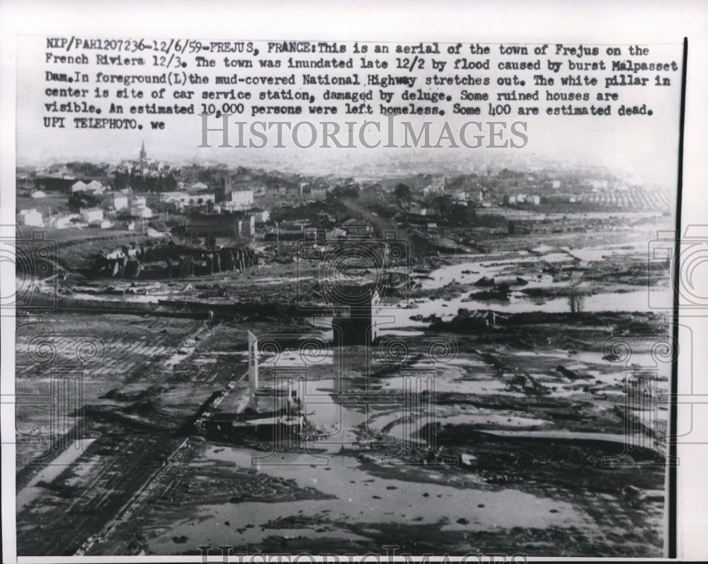 1959 Press Photo Aerial View of Town of Frejus on French Riviera after Floods - Historic Images