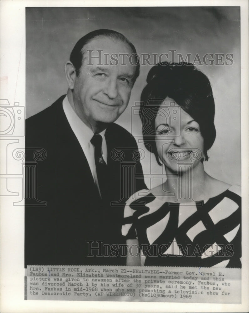 1969 Orval E. Faubus &amp; Elizabeth Westmoreland after wedding ceremony - Historic Images