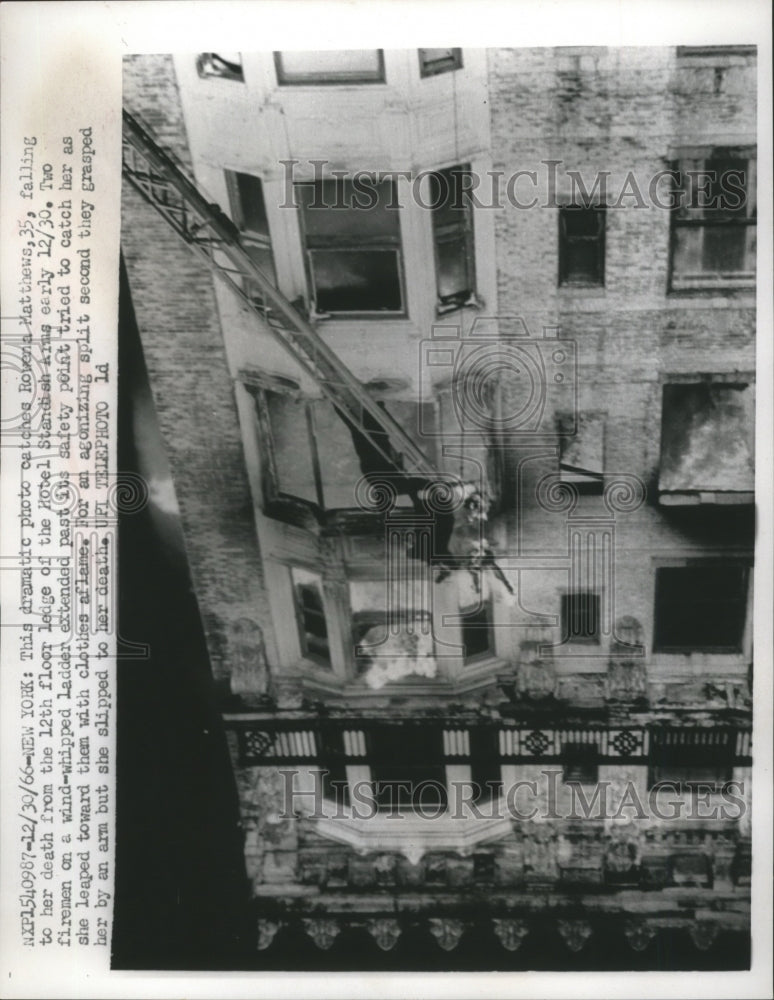 1966 Press Photo Fire and Explosion at Hotel in Brooklyn, New York - mjb21073 - Historic Images