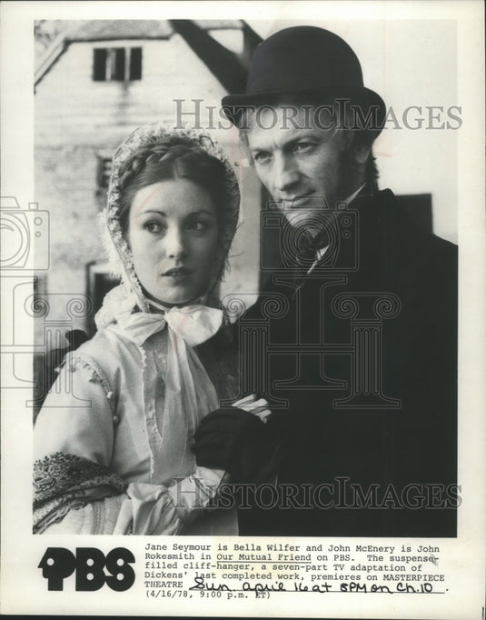 1979 Press Photo Jane Seymour & John McEnery, stars of Our Mutual Friend on PBS-Historic Images
