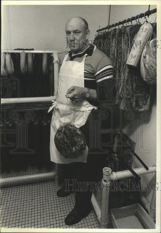 1985 Press Photo John Gass, Sausage Maker, Wisconsin - mjb22679 - Historic Images