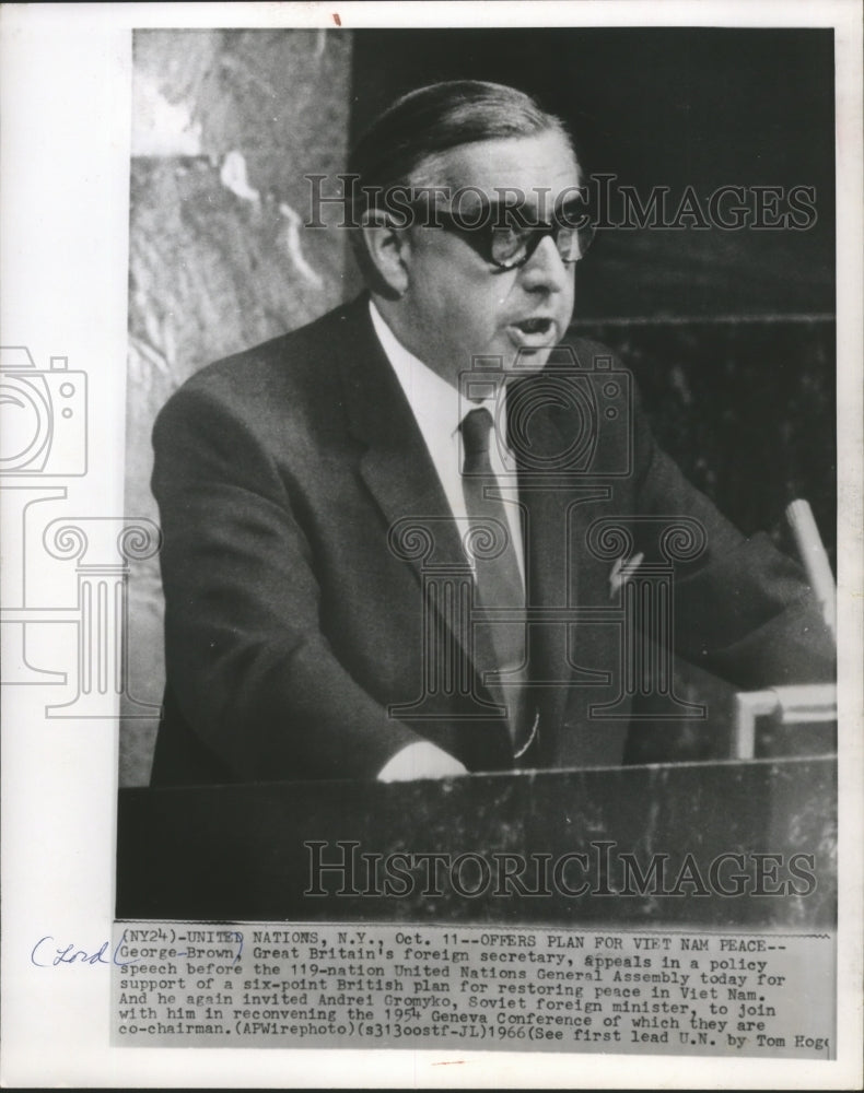 1966 Press Photo British Foreign Secretary George Brown United Nations Assembly - Historic Images