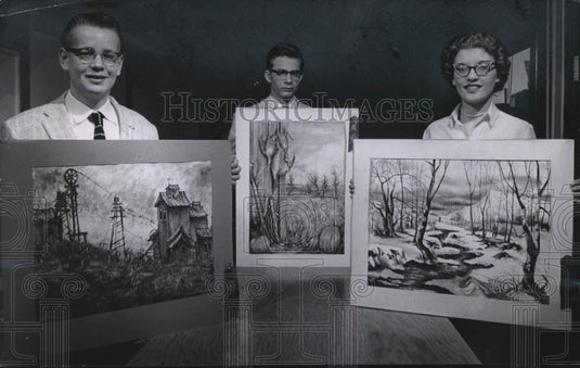 1958 Press Photo Charles Boie, John Scheder, Dorothy Fry, Art Contest, Wisconsin - Historic Images
