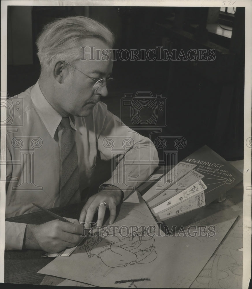 1946 Press Photo Artist C.K. Gebhardt at work on drawings - mjb24532-Historic Images