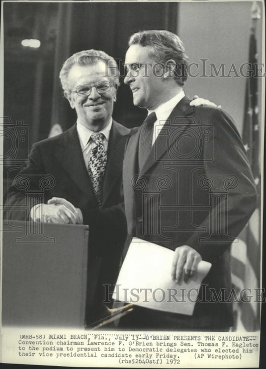 1972 Press Photo Chairman Lawrence F. O'Brien with Senator Thomas F. Eaegleton - Historic Images
