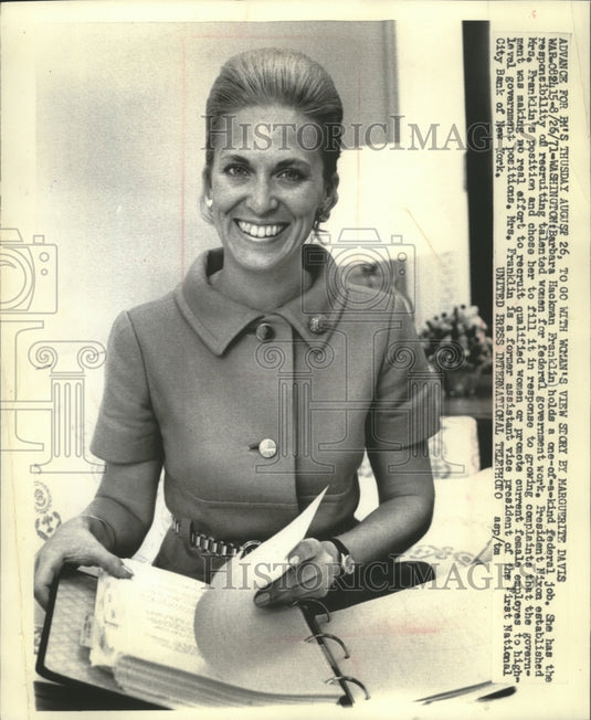 1971 Press Photo Barbara Franklin, staff assistant for executive manpower - Historic Images