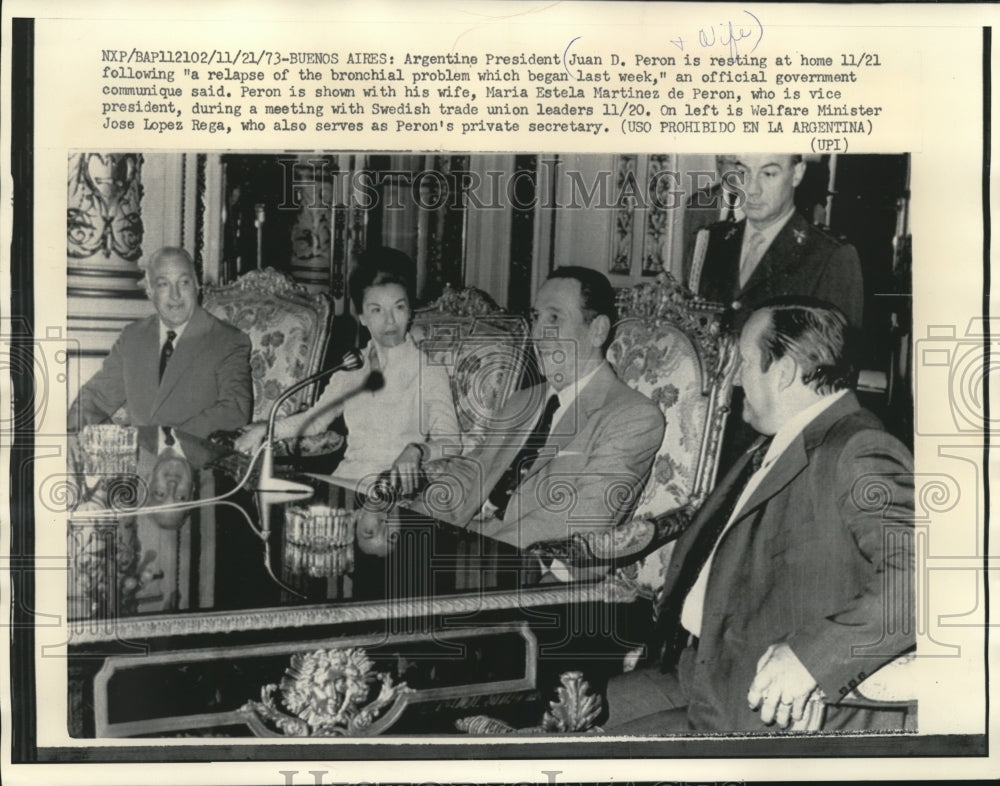 1973 Argentine President Juan D. Peron Swedish Trade Union Leaders-Historic Images