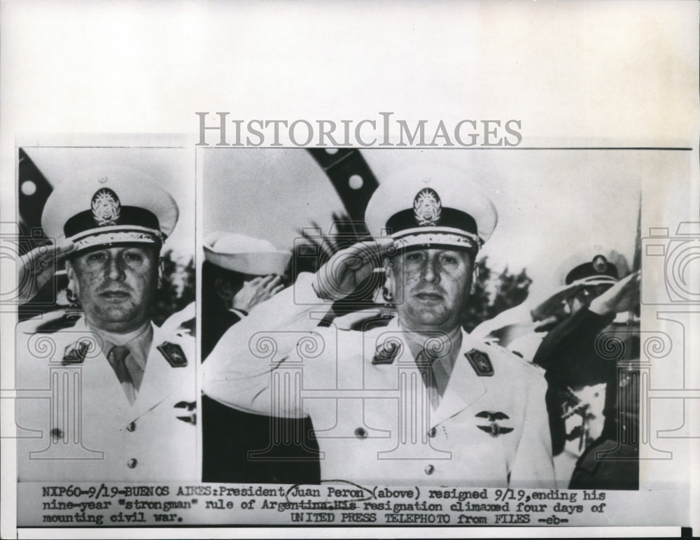 1955 Press Photo President of Argentina Juan Peron Resigns after nine years-Historic Images