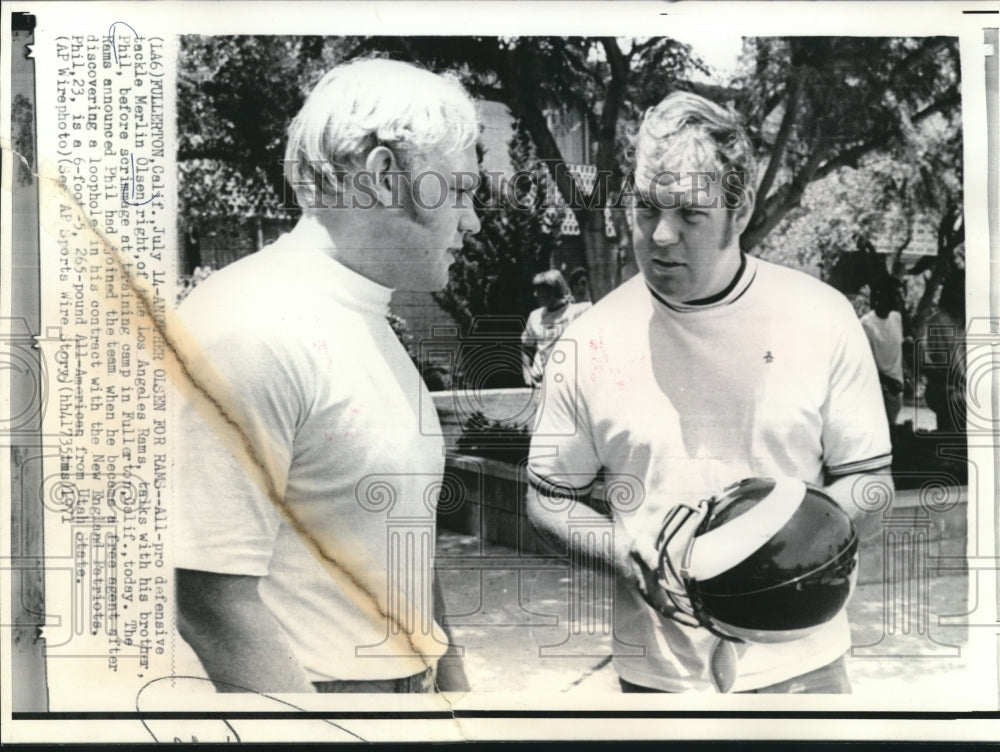 1971 Press Photo Football player Merlin Olson and his brother Phil, at training- Historic Images