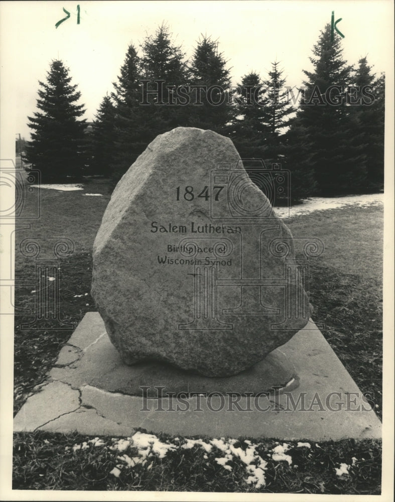 1988 Press Photo Boulder marks birthplace of the Wisconsin Synod Lutheran Church - Historic Images