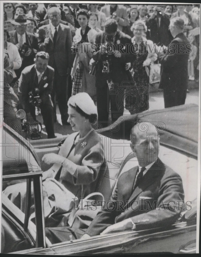 1959 Press Photo Queen Elizabeth and Prince Philip Ride Through Gaspe, Quebec - Historic Images