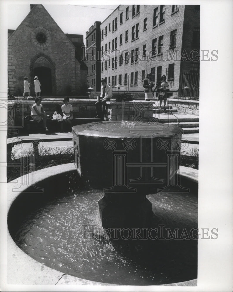 1966 French Stone Fountain at Marquette University Chapel, Milwaukee-Historic Images