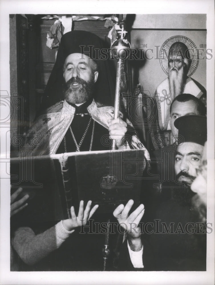 1960 Press Photo Archbishop Makarios, Cyprus, at Greek Orthodox Church Ceremony - Historic Images