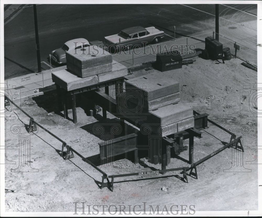 1959 Press Photo Construction of Milwaukee Journal Building Test Piles Wisconsin- Historic Images