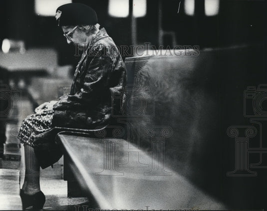 1974 A Woman Prays In Gesu Catholic Church in Milwaukee, Wisconsin-Historic Images
