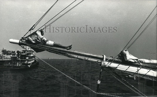 1991 Press Photo Sherri Crothers on Schooner, "Malavar", at Maritime Festival - Historic Images
