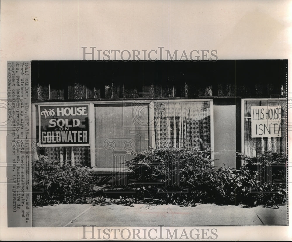 1964 Press Photo Signs Supporting Senator Barry Goldwater in Madison, Wisconsin - Historic Images