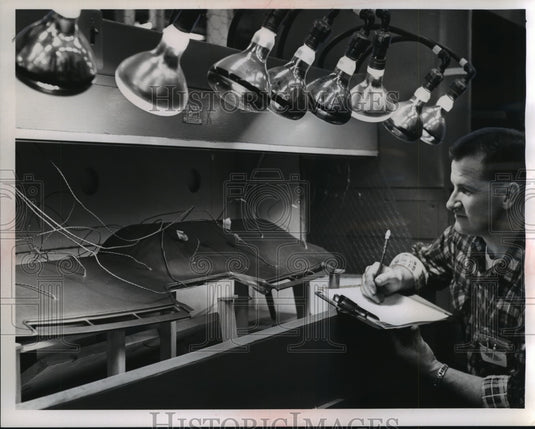 1962 Press Photo Technician Instrument Panel Test Goodyear Tire & Rubber Company- Historic Images