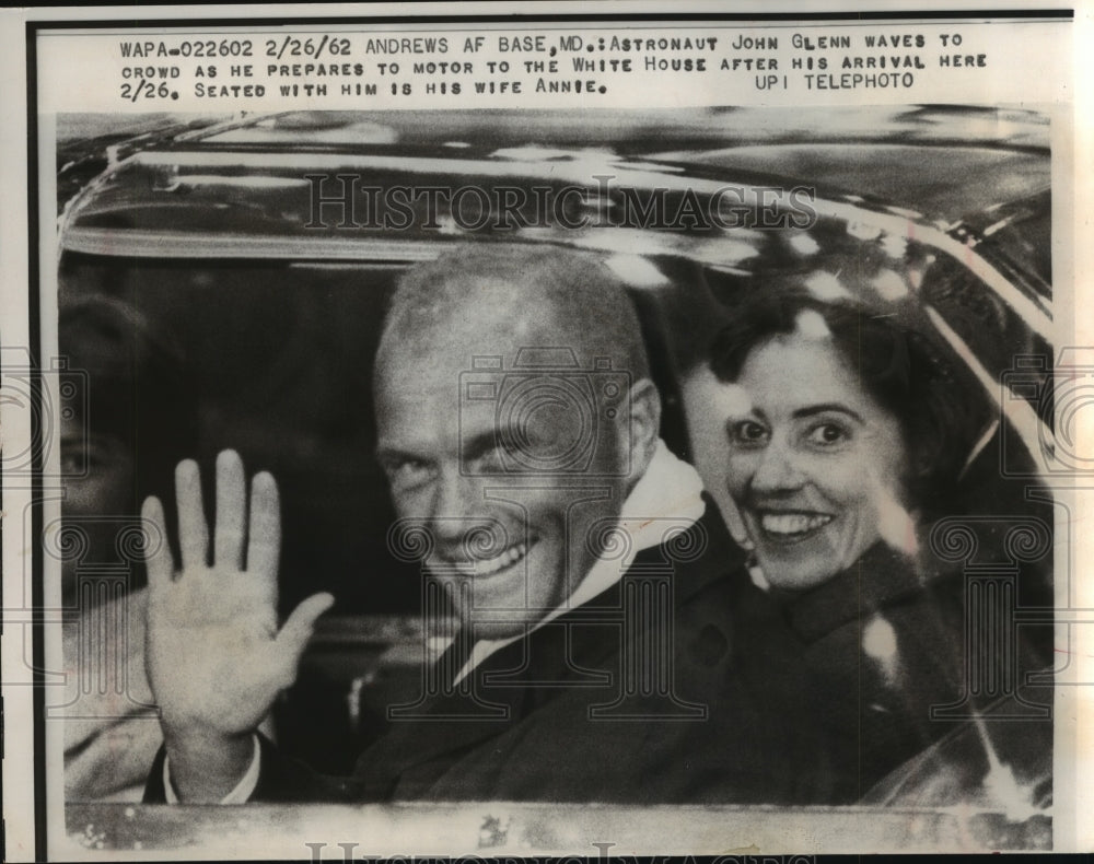 1962 Press Photo Astronaut John Glenn, Wife Annie Visit White House, Washington-Historic Images
