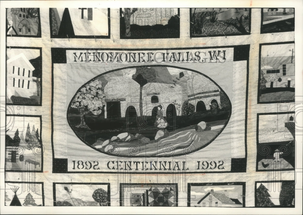 1992 Quilt &quot;Picture Block&quot; for Menomonee Falls 100th Birthday-Historic Images
