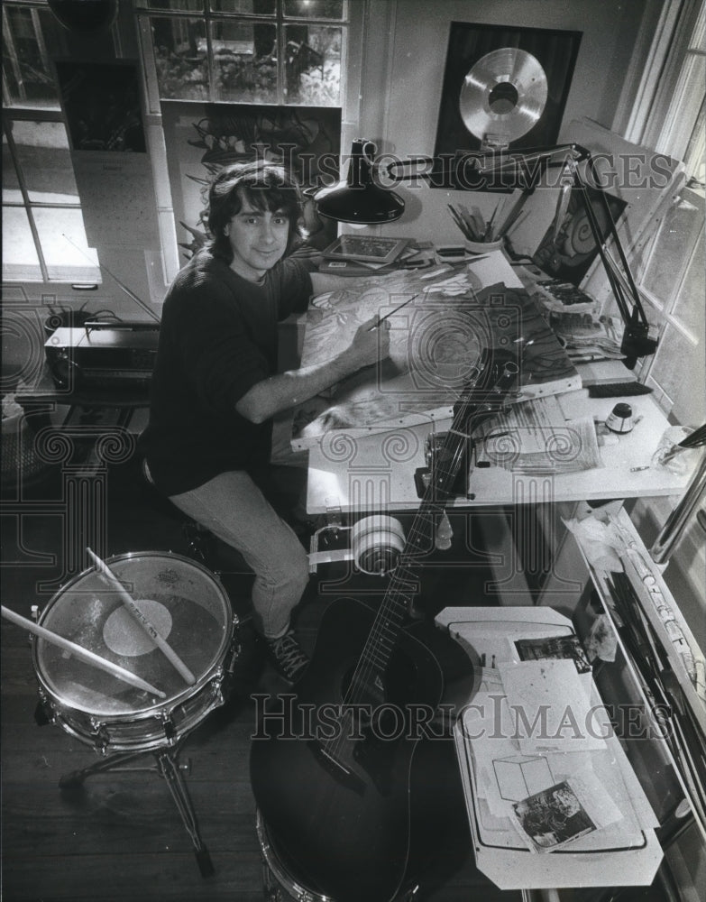 1990 Press Photo Mauro Magellan of Fontana, illustrator, and drummer - Historic Images