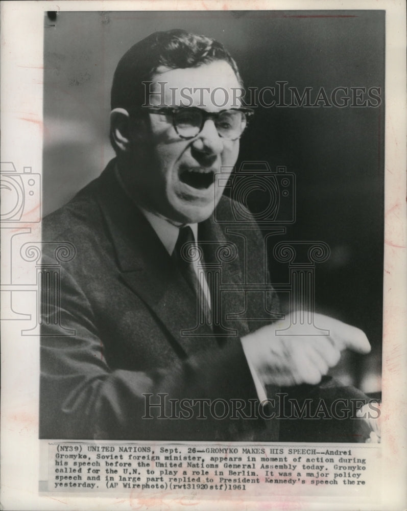 1961 Press Photo Andei Gromyko, Soviet foreign minister, at UN meeting- Historic Images
