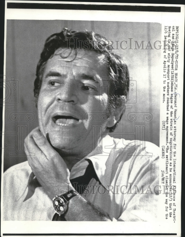 1972 Press Photo Attorney Bernard Mamet during labor negotiations in Florida - Historic Images