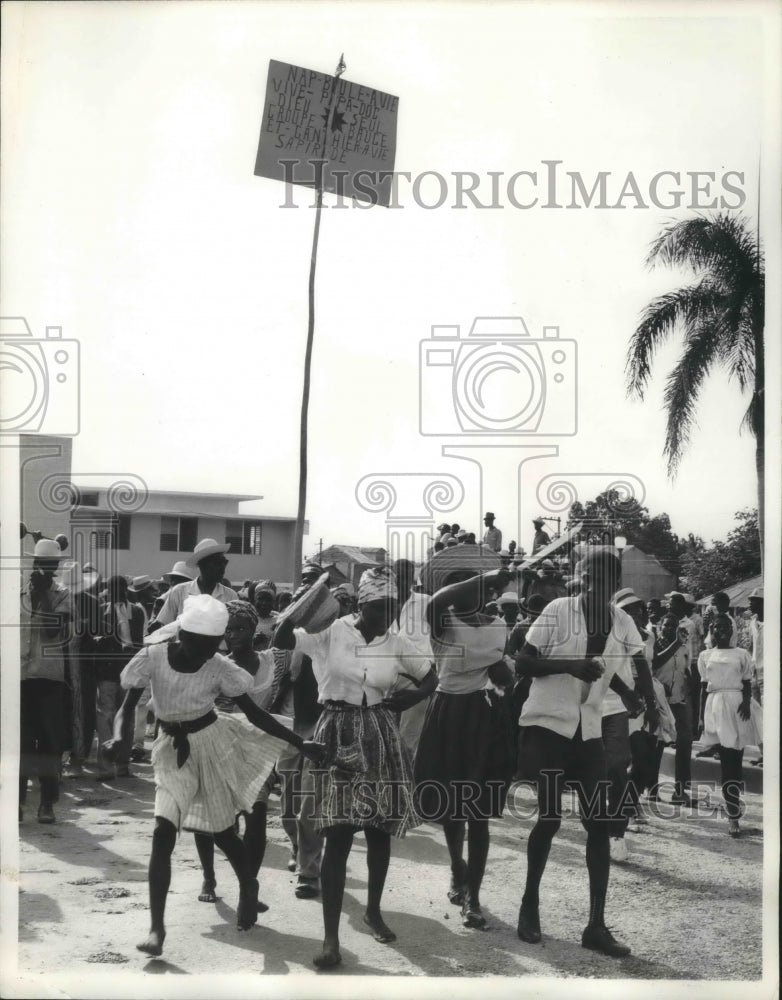 1964 Press Photo Haitians dance in the streets of Port-au-Prince after election-Historic Images