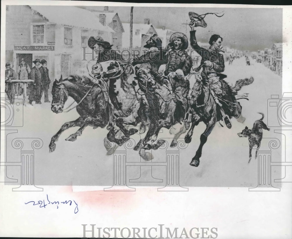 1966 Press Photo illustration of cowboys by Frederic Remington from his book - Historic Images