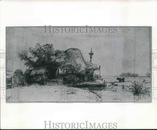 1963 Press Photo "A Farmstead Beside a Stream" by Rembrandt Van Rijn - mjb37593 - Historic Images
