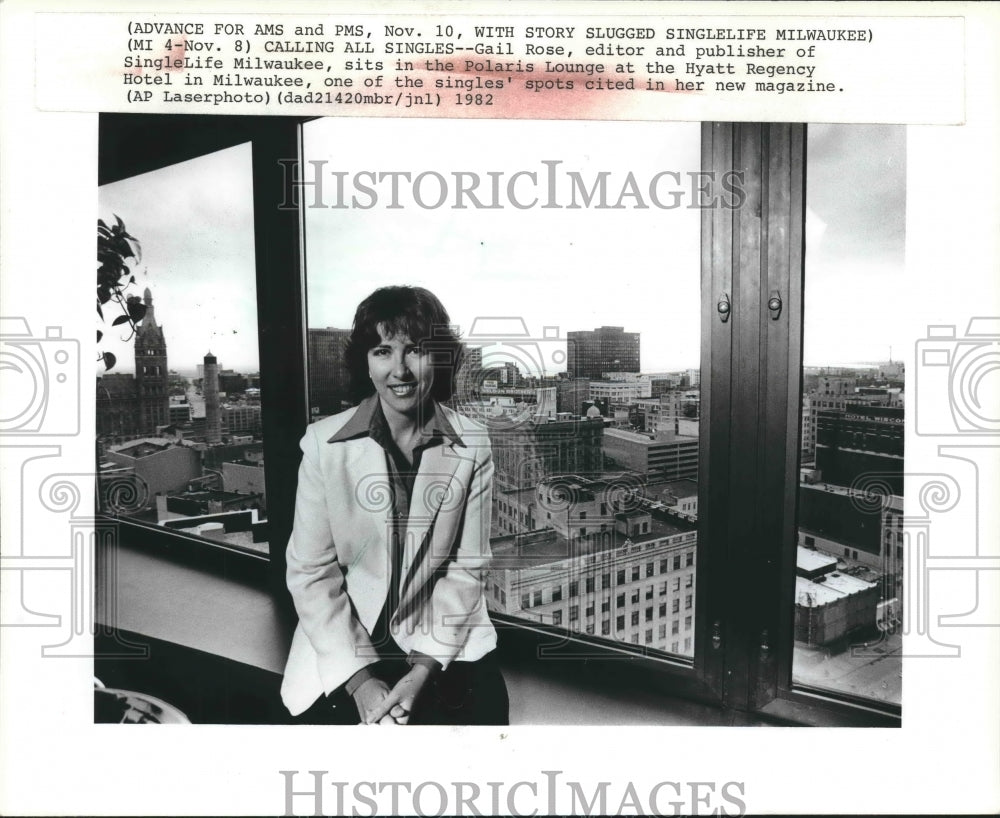 1982 Press Photo Editor and publisher of Single Life Milwaukee, Gail Rose. - Historic Images