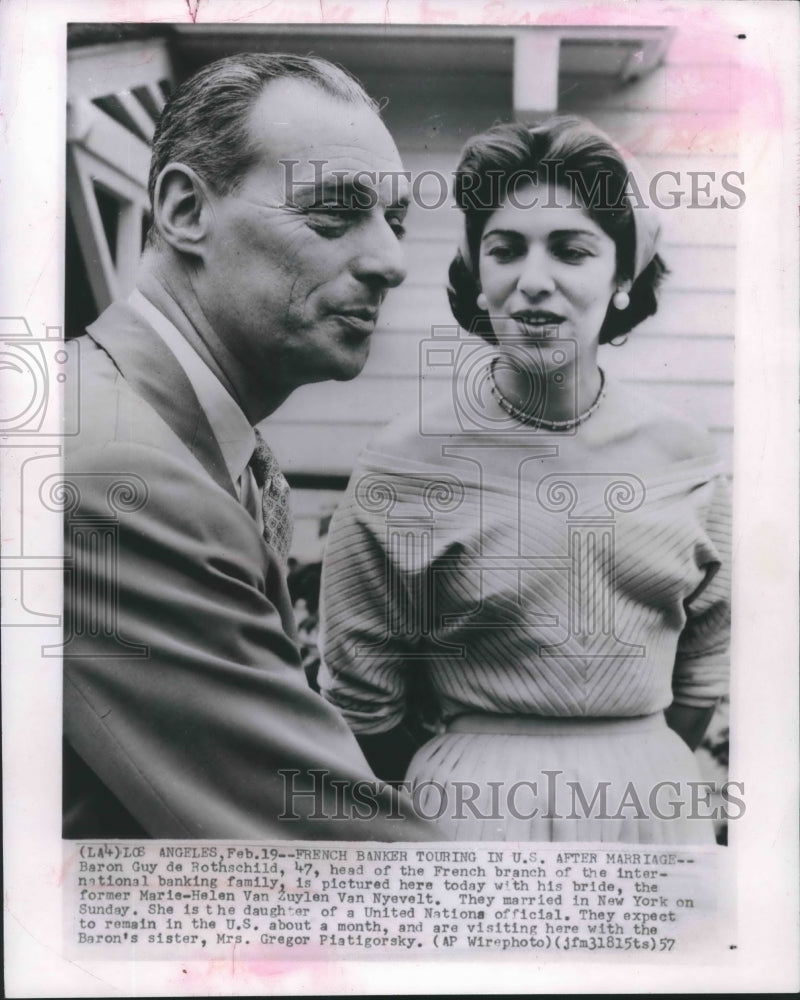 1957 Press Photo Baron Guy de Rothschild and his wife in Los Angeles, California-Historic Images