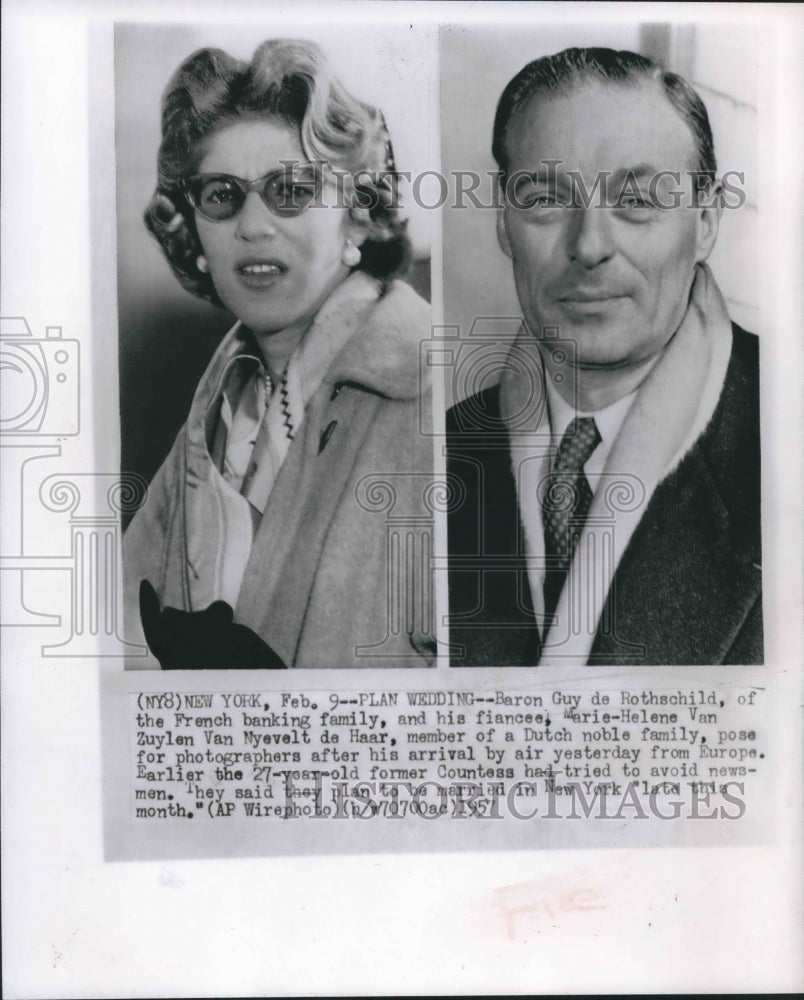 1957 Press Photo Baron Guy de Rothschild and his fiancee in New York City- Historic Images