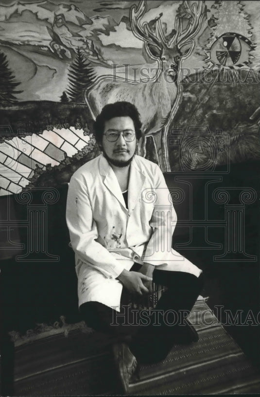 1979 Carlos Rosas at his home with his artwork in background.-Historic Images