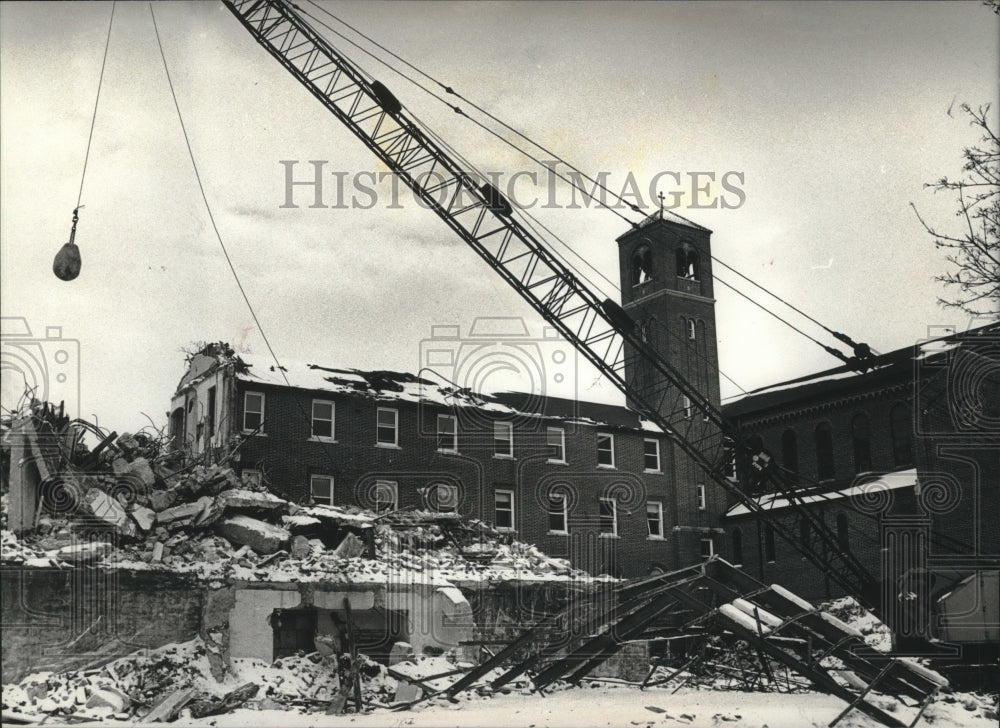 Press Photo Bell Tower At Redemptorist Fathers Seminary Remains Standing - Historic Images