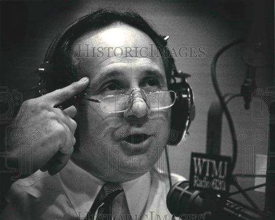 1992 Michael Reagan on air at WTMJ-AM as guest host.-Historic Images