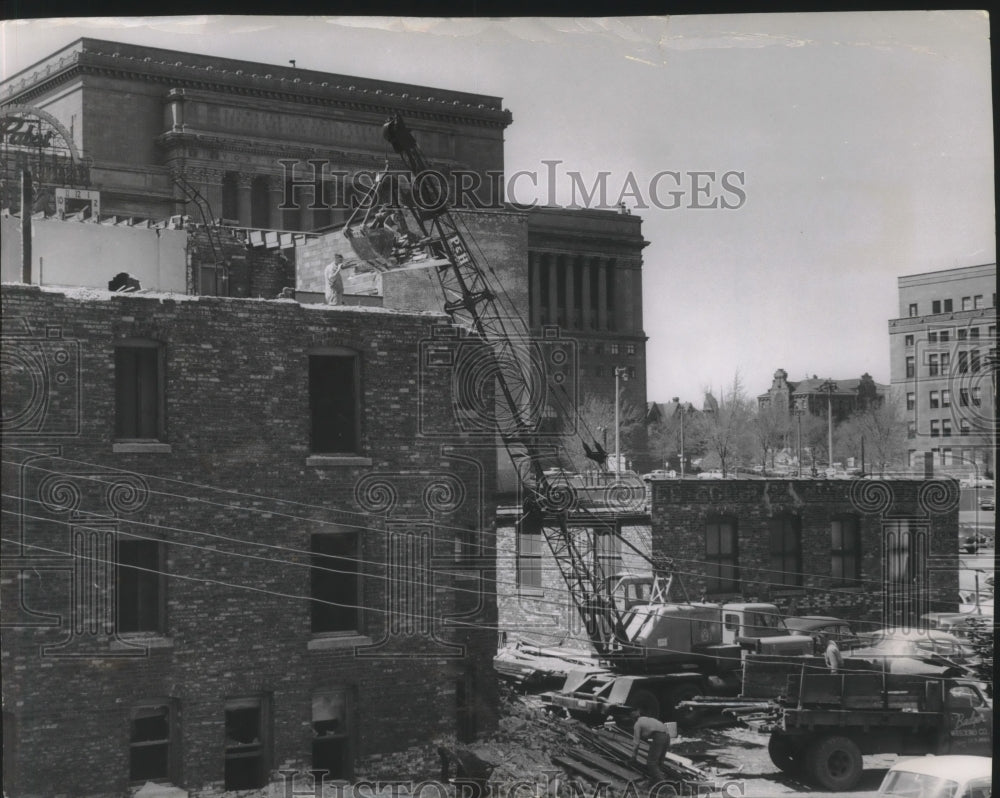 1957 Press Photo Demolition beginning in Milwaukee to make room for civic center - Historic Images