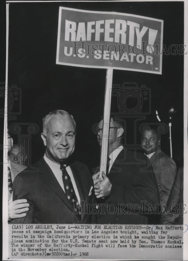 1968 Press Photo Dr. Max Rafferty in Los Angeles campaign headquarters - Historic Images