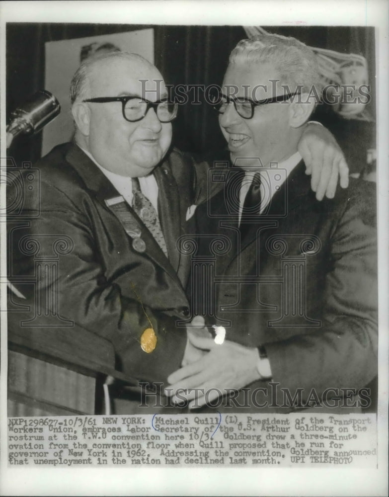 1961 Press Photo Labor Secretary Arthur Goldberg with Union chief Michael Quill - Historic Images