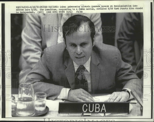 1972 Press Photo Ricardo Quesada speaks at Decolonization Committee in New York - Historic Images