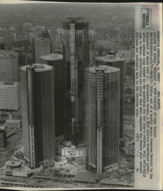 1977 Renissance Center, hotel-office complex in downtown, Detroit.-Historic Images