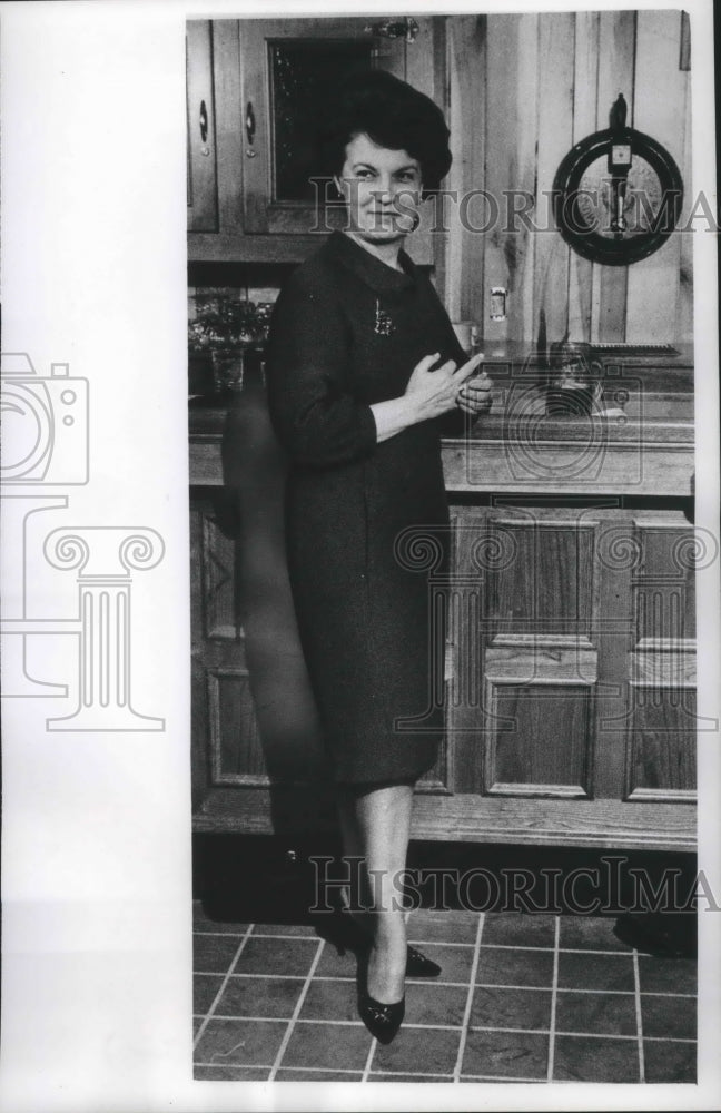 1965 Mary Maier wife of Henry Maier wore cranberry wool shift dress.-Historic Images