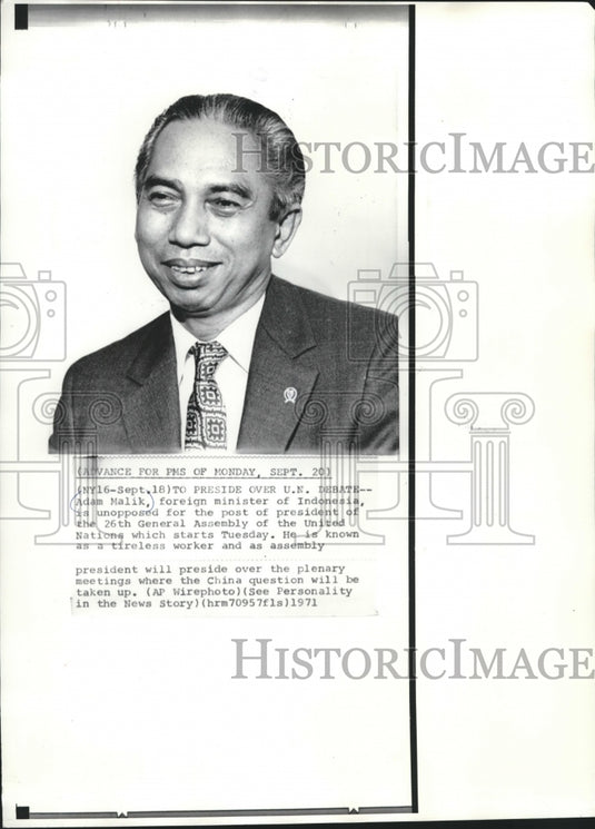 1971 Press Photo portrait of Indonesia foreign minister Adam Malik in new York - Historic Images