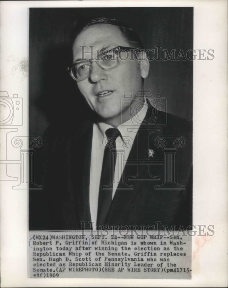 1969 Press Photo New GOP Whip of the Senate, Robert P. Griffin of Michigan
