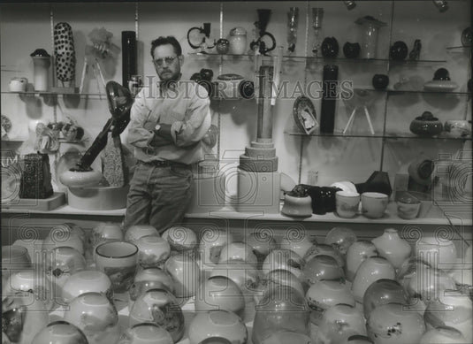 1993 Michael Meilahn, displays his art work, Wisconsin-Historic Images