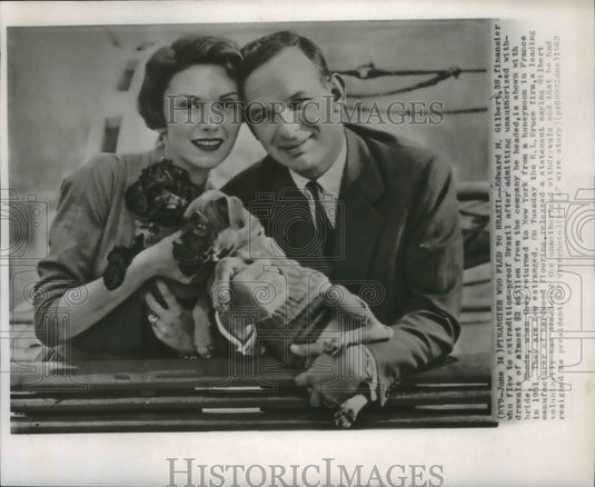 1962 Press Photo Financier Edward M. Gilbert with bride, Rhoda arriving in NY - Historic Images