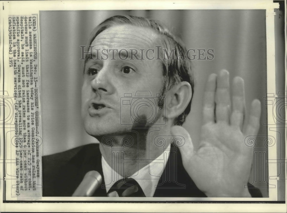 1971 Press Photo D.C. Price Commission head chairman, C. Jackson Grayson - Historic Images